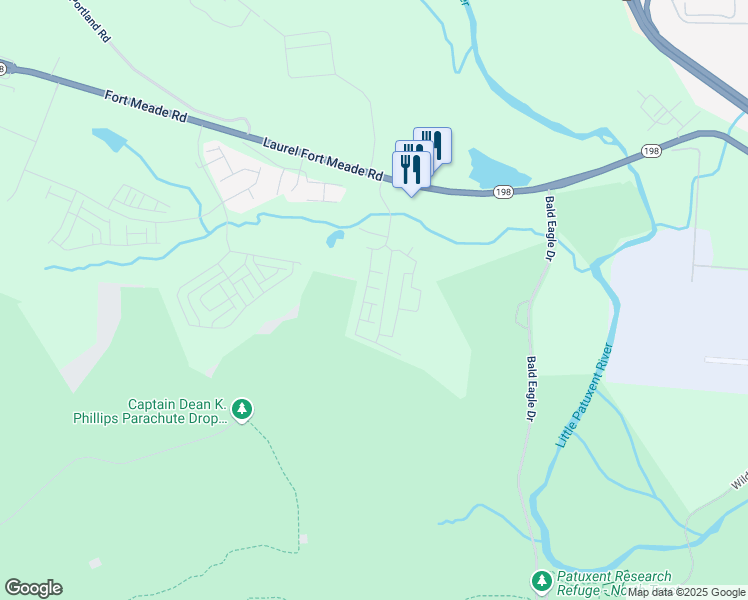 map of restaurants, bars, coffee shops, grocery stores, and more near 3508 Thalweg Alley in Laurel