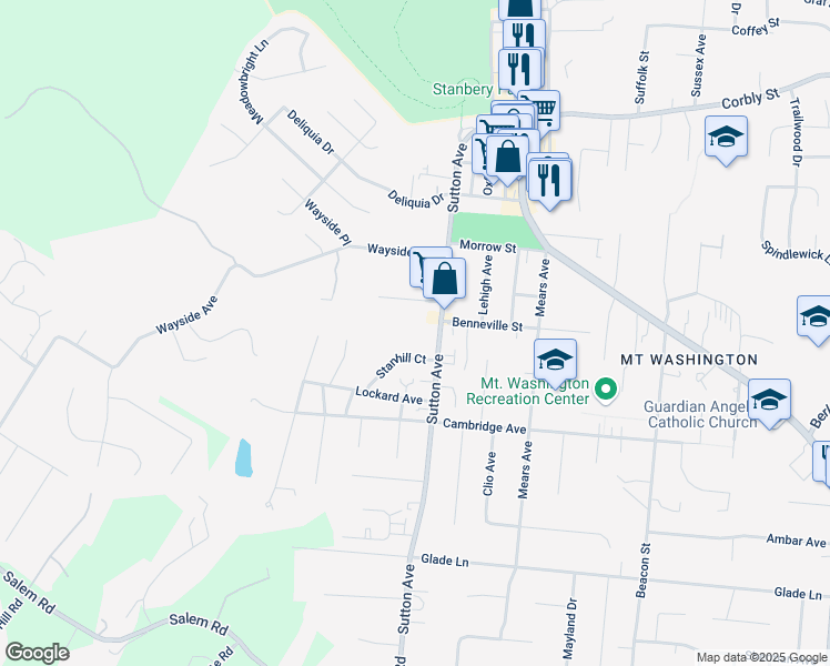 map of restaurants, bars, coffee shops, grocery stores, and more near 6044 Stanhill Court in Cincinnati