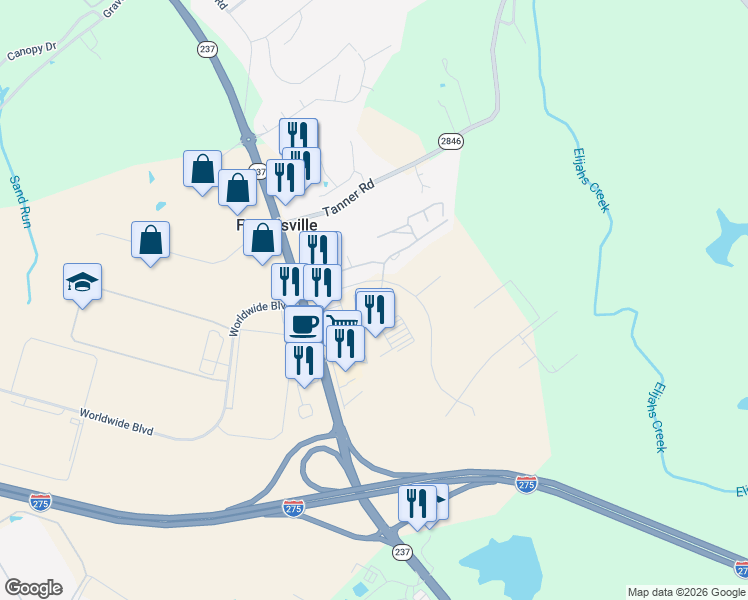 map of restaurants, bars, coffee shops, grocery stores, and more near 2375 South Park Drive in Hebron