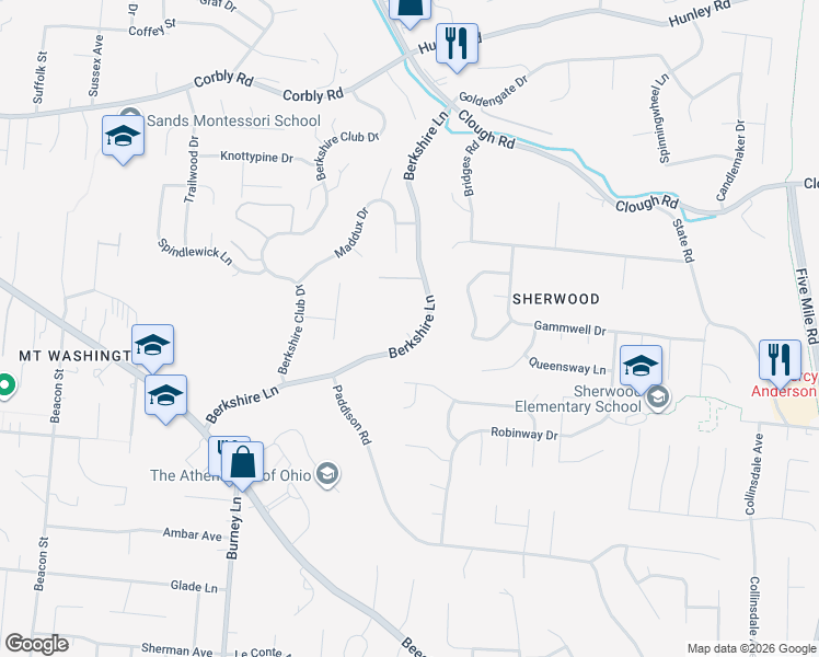 map of restaurants, bars, coffee shops, grocery stores, and more near 1897 Berkshire Lane in Cincinnati