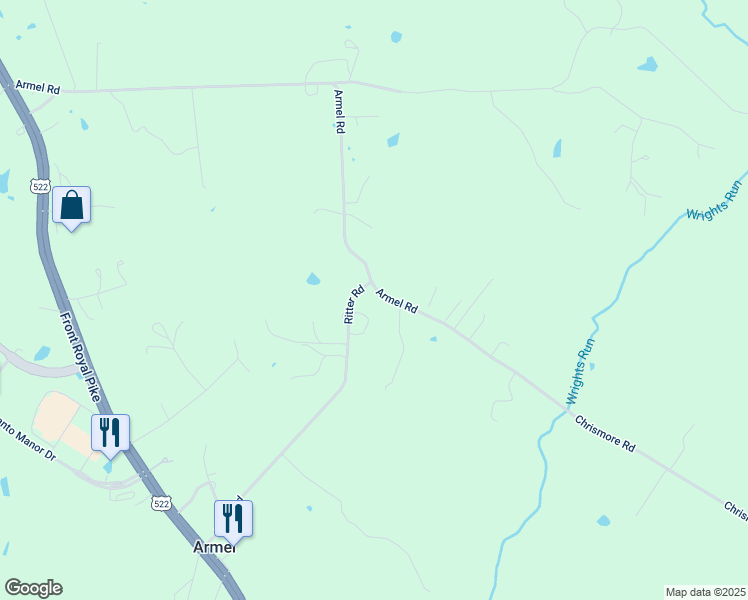 map of restaurants, bars, coffee shops, grocery stores, and more near 760 Armel Road in White Post