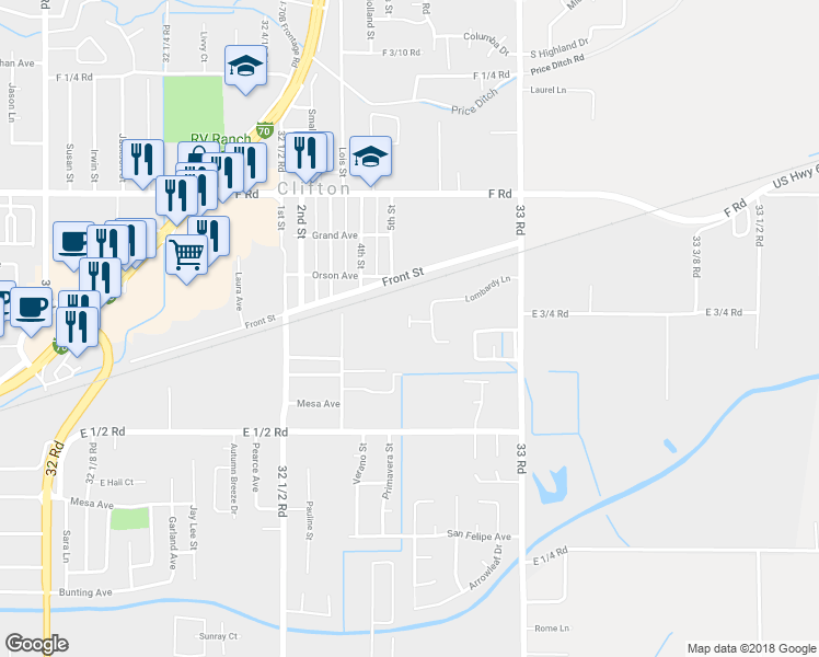 map of restaurants, bars, coffee shops, grocery stores, and more near 450 West Willow Court in Clifton