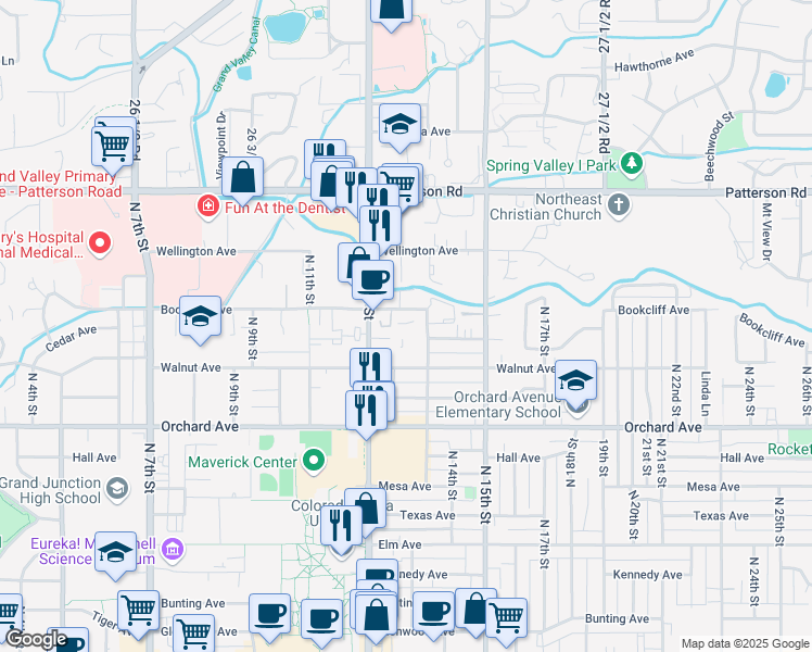 map of restaurants, bars, coffee shops, grocery stores, and more near 2125 North 13th Street in Grand Junction