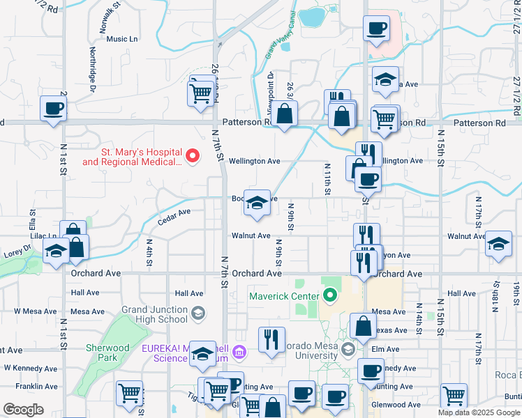 map of restaurants, bars, coffee shops, grocery stores, and more near 2220 North 7th Street in Grand Junction