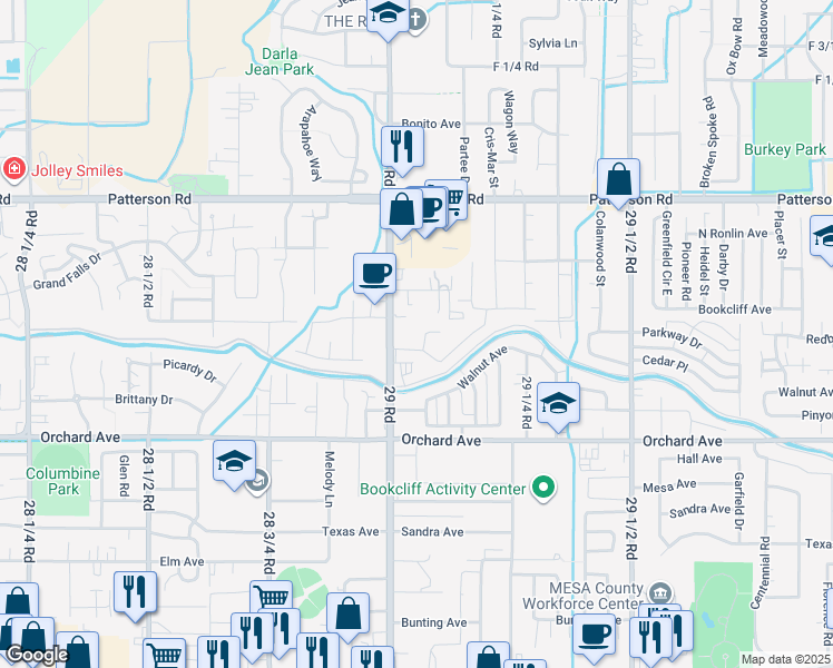 map of restaurants, bars, coffee shops, grocery stores, and more near 567 Dawn Court in Grand Junction