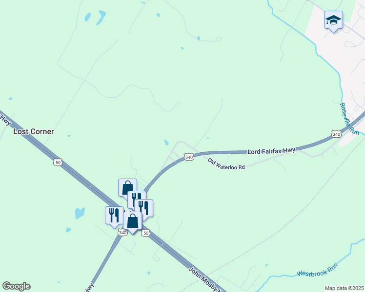 map of restaurants, bars, coffee shops, grocery stores, and more near 899 Old Waterloo Road in Boyce