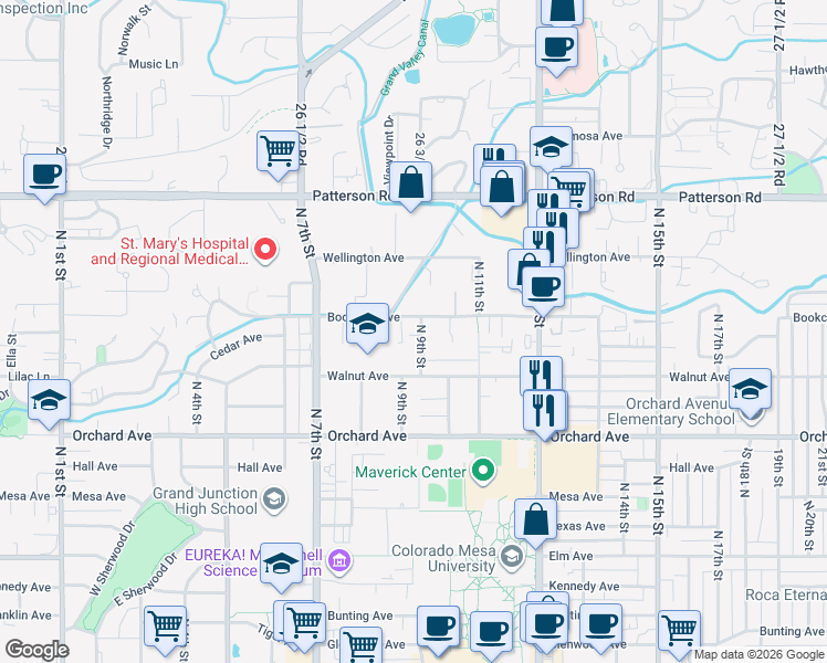 map of restaurants, bars, coffee shops, grocery stores, and more near 2131 North 9th Street in Grand Junction