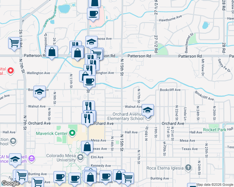 map of restaurants, bars, coffee shops, grocery stores, and more near 2245 North 15th Street in Grand Junction