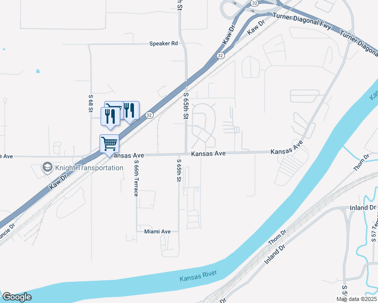 map of restaurants, bars, coffee shops, grocery stores, and more near 507-577 South 65th Street in Kansas City