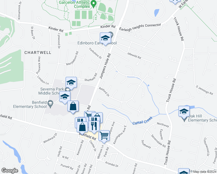 map of restaurants, bars, coffee shops, grocery stores, and more near 508 Mansfield Court in Severna Park