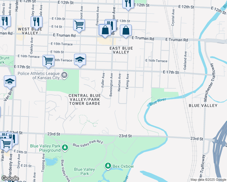 map of restaurants, bars, coffee shops, grocery stores, and more near 1745 Bennington Avenue in Kansas City