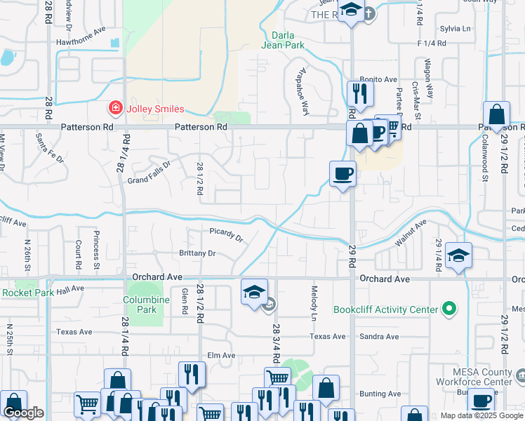 map of restaurants, bars, coffee shops, grocery stores, and more near 2869 Presley Avenue in Grand Junction