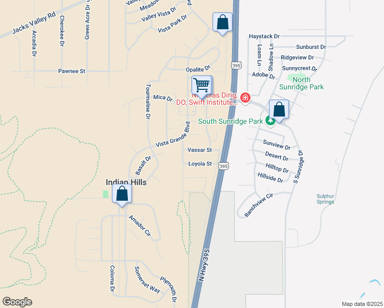 map of restaurants, bars, coffee shops, grocery stores, and more near 924 Vassar Street in Carson City