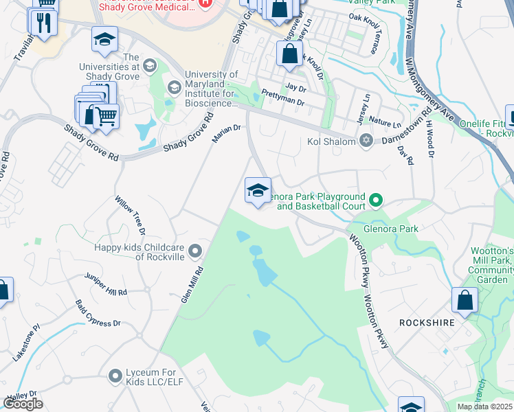 map of restaurants, bars, coffee shops, grocery stores, and more near 2534 Lindley Terrace in Rockville