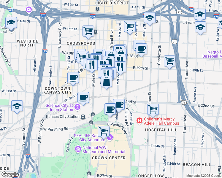 map of restaurants, bars, coffee shops, grocery stores, and more near in Kansas City