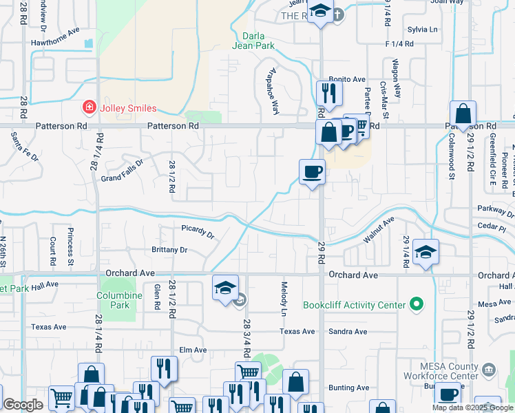 map of restaurants, bars, coffee shops, grocery stores, and more near 2881 Presley Avenue in Grand Junction