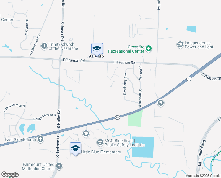 map of restaurants, bars, coffee shops, grocery stores, and more near 1318 South Kaydeen Court in Independence