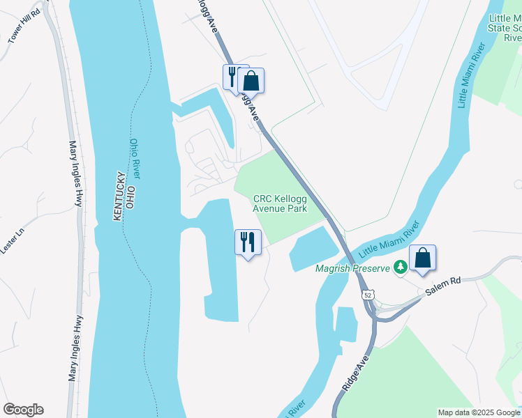 map of restaurants, bars, coffee shops, grocery stores, and more near 4645 Kellogg Avenue in Cincinnati