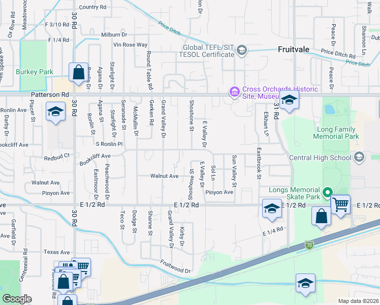 map of restaurants, bars, coffee shops, grocery stores, and more near 3048 Bookcliff Avenue in Grand Junction