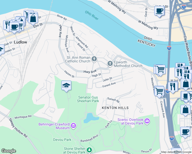 map of restaurants, bars, coffee shops, grocery stores, and more near in Covington