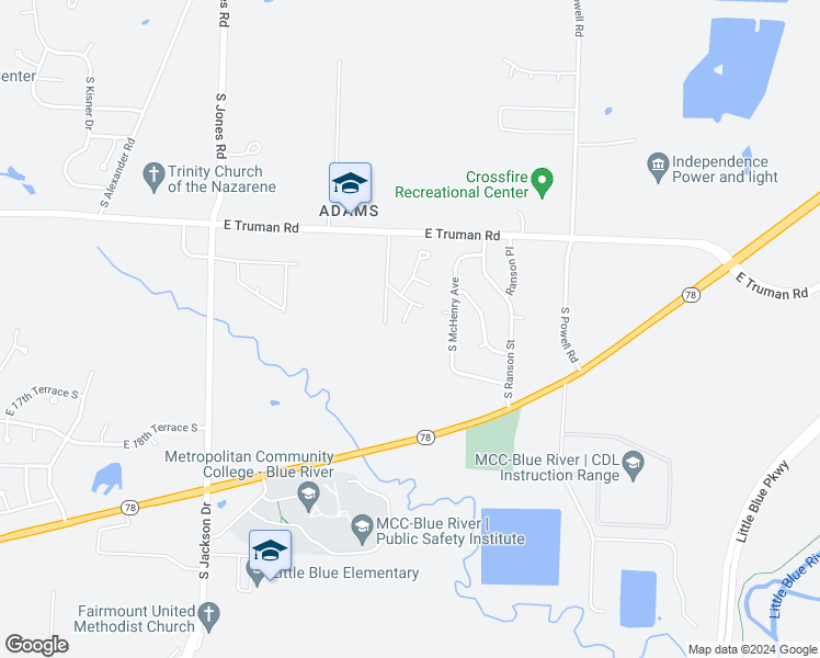 map of restaurants, bars, coffee shops, grocery stores, and more near 1311 South Kaydeen Court in Independence
