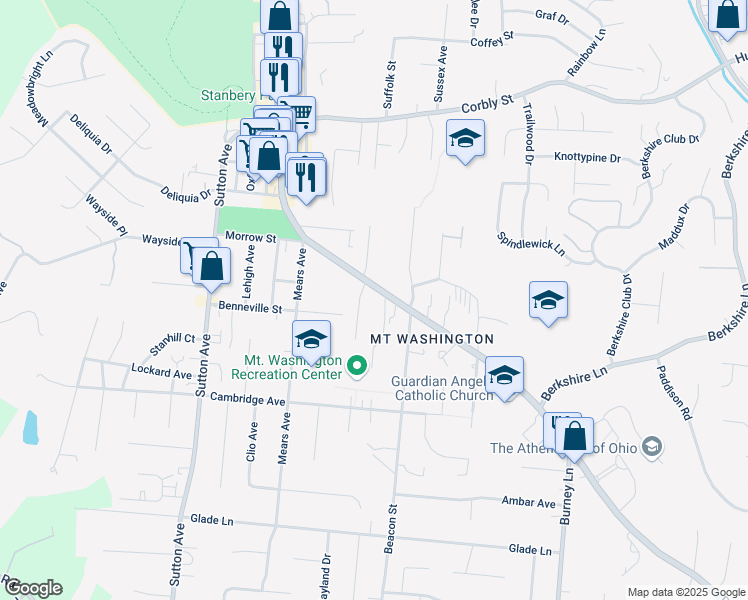 map of restaurants, bars, coffee shops, grocery stores, and more near 6346 Beechmont Avenue in Cincinnati