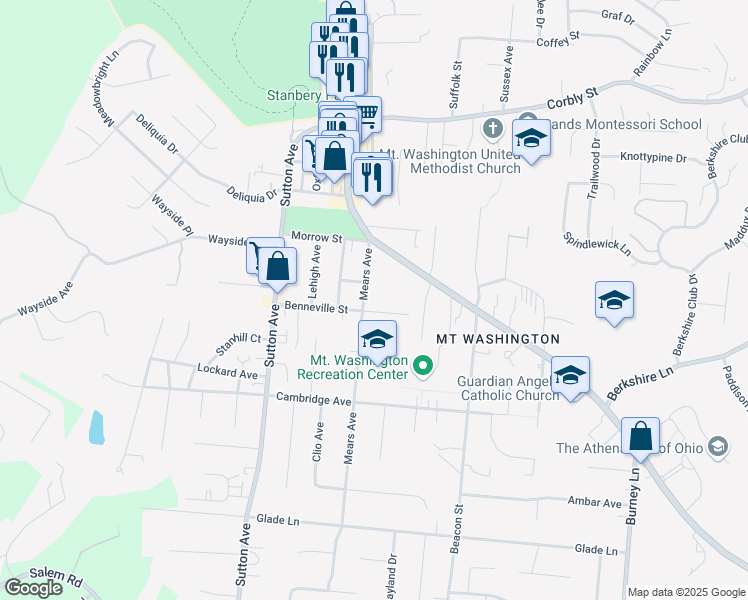 map of restaurants, bars, coffee shops, grocery stores, and more near 1918 Mears Avenue in Cincinnati