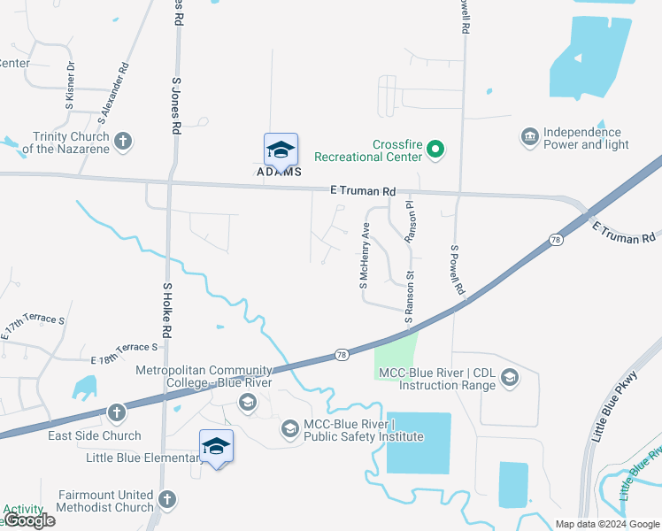 map of restaurants, bars, coffee shops, grocery stores, and more near 1309 South Kaydeen Court in Independence