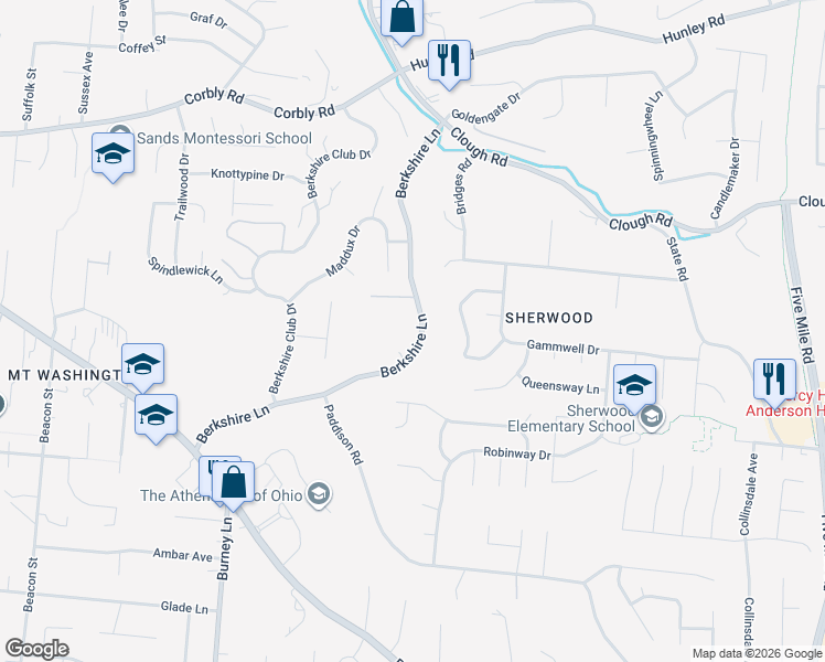 map of restaurants, bars, coffee shops, grocery stores, and more near 1937 Berkshire Lane in Cincinnati