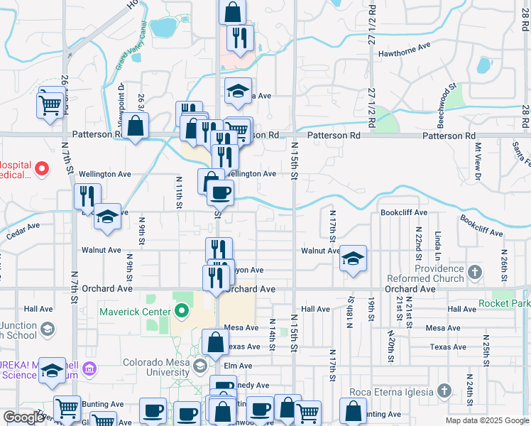 map of restaurants, bars, coffee shops, grocery stores, and more near 2245 North 15th Street in Grand Junction