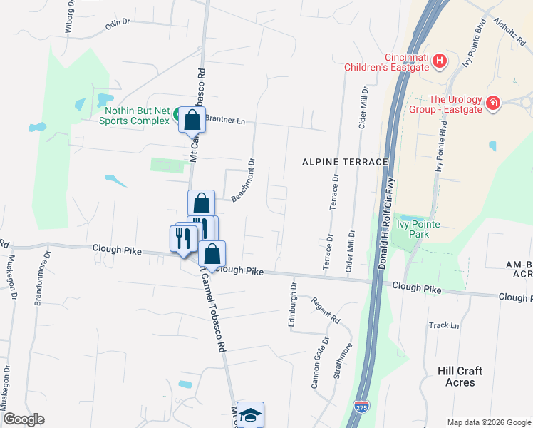 map of restaurants, bars, coffee shops, grocery stores, and more near 4288 Bantam Lane in Cincinnati