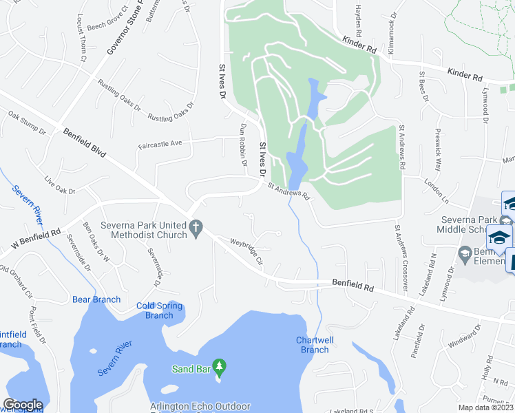 map of restaurants, bars, coffee shops, grocery stores, and more near 401 Grist Mill Crossing in Severna Park