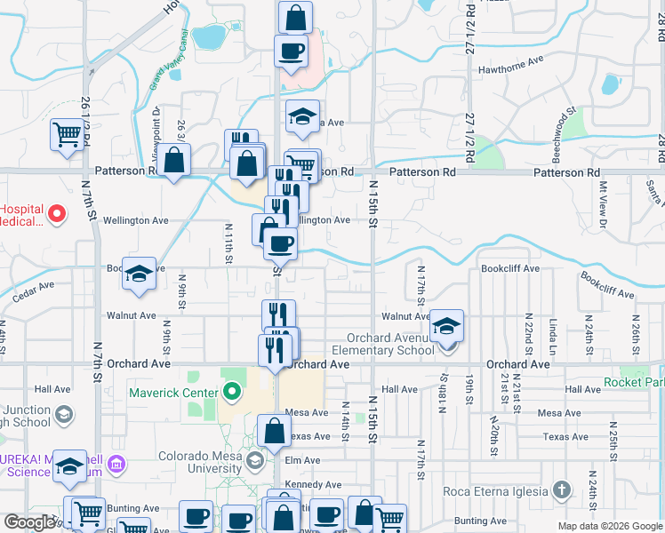 map of restaurants, bars, coffee shops, grocery stores, and more near 2245 North 15th Street in Grand Junction