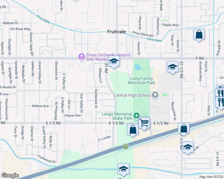 map of restaurants, bars, coffee shops, grocery stores, and more near 578 31 Road in Grand Junction