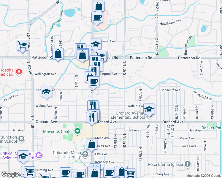 map of restaurants, bars, coffee shops, grocery stores, and more near 2245 North 15th Street in Grand Junction