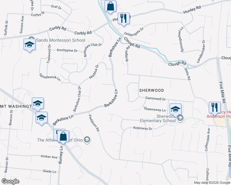 map of restaurants, bars, coffee shops, grocery stores, and more near 1937 Berkshire Lane in Cincinnati
