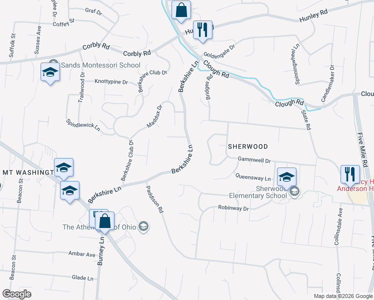 map of restaurants, bars, coffee shops, grocery stores, and more near 1937 Berkshire Lane in Cincinnati