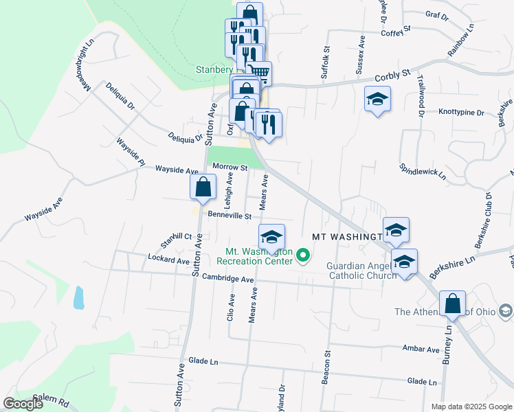 map of restaurants, bars, coffee shops, grocery stores, and more near 1918 Rockland Avenue in Cincinnati