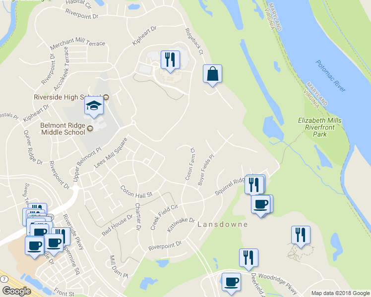 map of restaurants, bars, coffee shops, grocery stores, and more near 19039 Coton Farm Ct in Leesburg