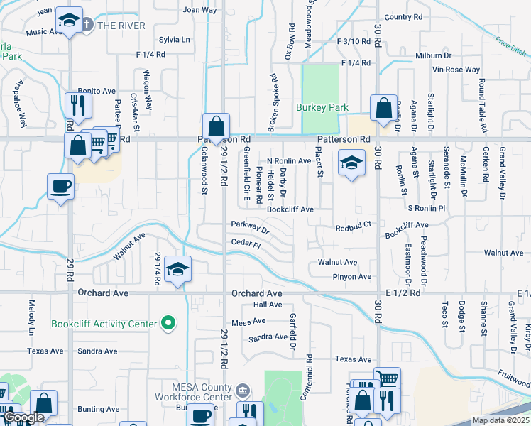 map of restaurants, bars, coffee shops, grocery stores, and more near 2959 1/2 Bookcliff Avenue in Grand Junction