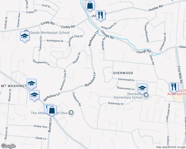 map of restaurants, bars, coffee shops, grocery stores, and more near 1937 Berkshire Lane in Cincinnati
