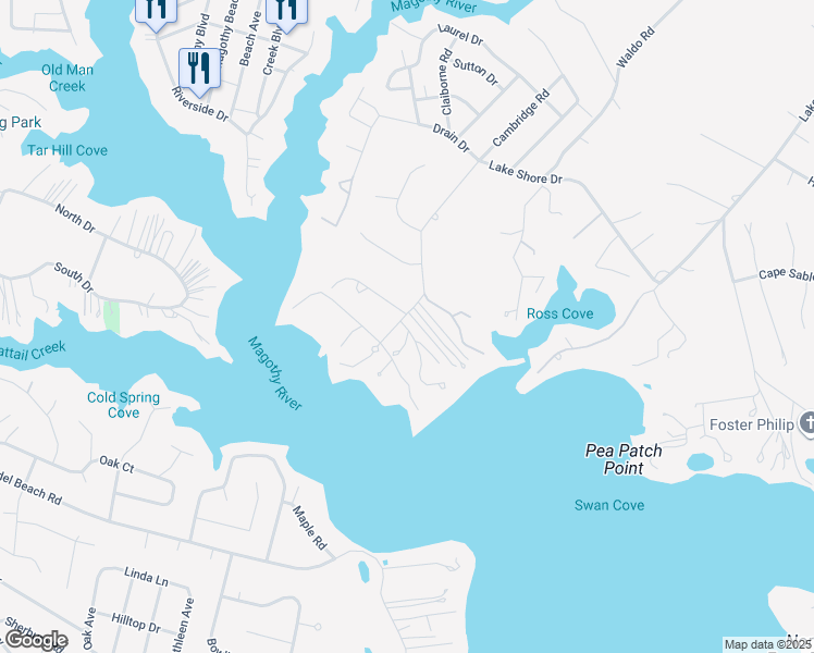 map of restaurants, bars, coffee shops, grocery stores, and more near 645 Tebbston Drive in Lake Shore