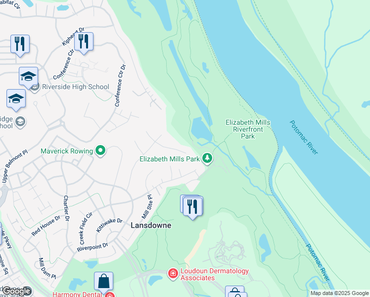 map of restaurants, bars, coffee shops, grocery stores, and more near 44008 Indian Fields Court in Leesburg