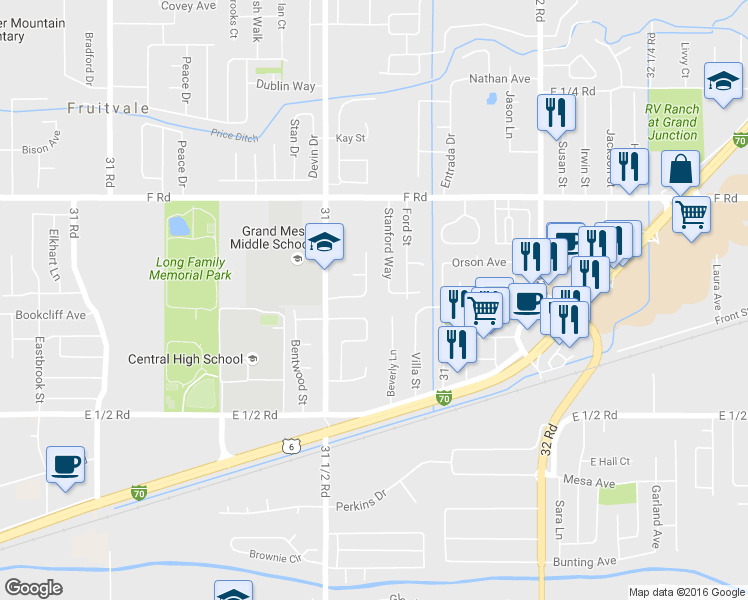 map of restaurants, bars, coffee shops, grocery stores, and more near 3159 Ellingwood Avenue Street in Grand Junction