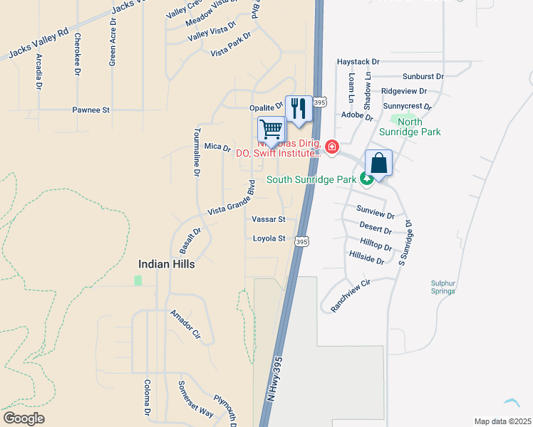 map of restaurants, bars, coffee shops, grocery stores, and more near 924 Vassar Street in Carson City