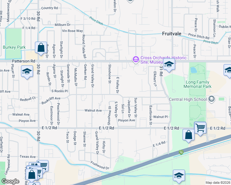 map of restaurants, bars, coffee shops, grocery stores, and more near 3058 Bookcliff Avenue in Grand Junction