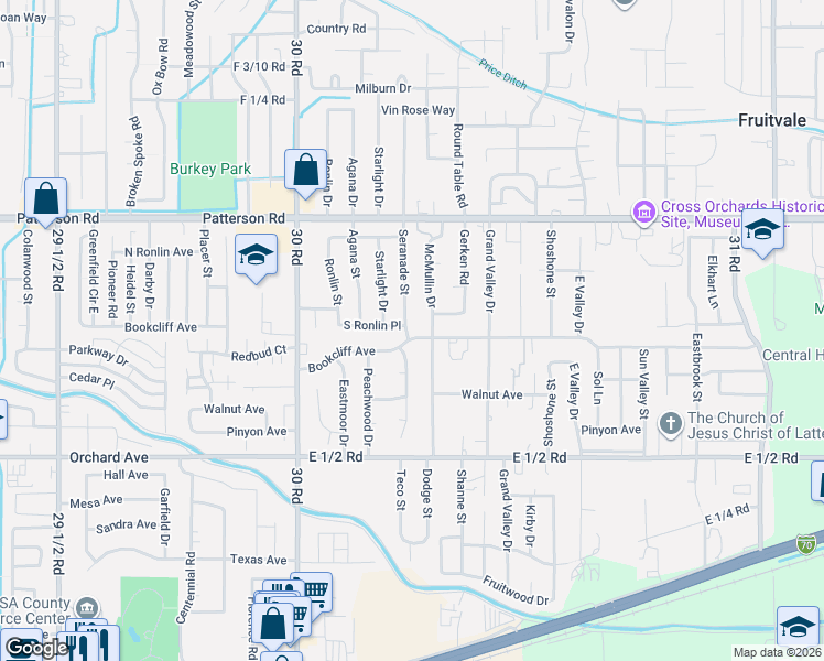 map of restaurants, bars, coffee shops, grocery stores, and more near 576 Seranade Street in Grand Junction