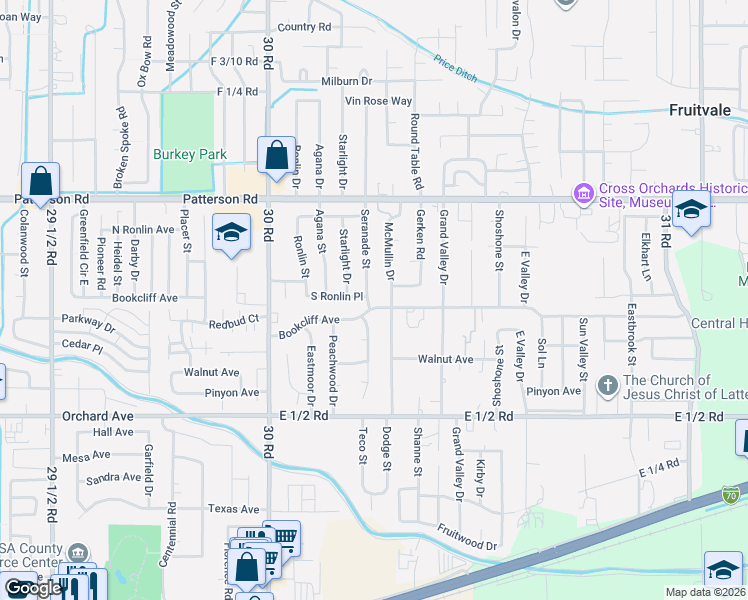 map of restaurants, bars, coffee shops, grocery stores, and more near 576 Seranade Street in Grand Junction