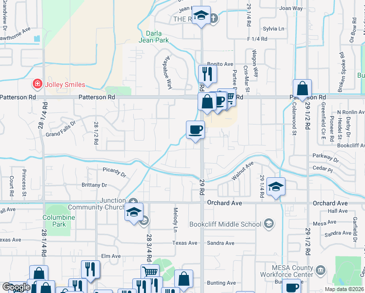 map of restaurants, bars, coffee shops, grocery stores, and more near 579 29 Road in Grand Junction