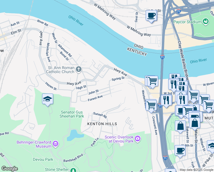 map of restaurants, bars, coffee shops, grocery stores, and more near 1008 John St in Covington